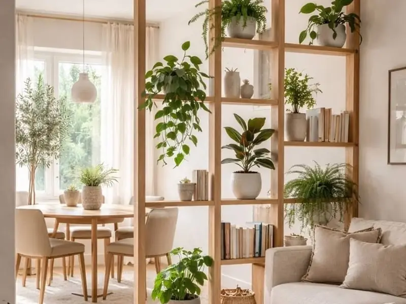 Biblioteca y división de ambientes en madera